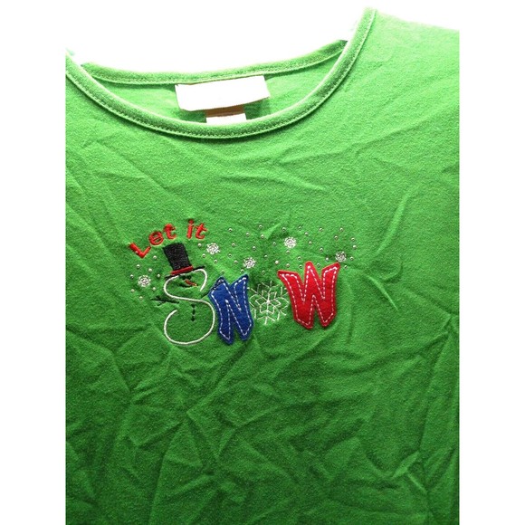 M &C Sportswear Let It Snow Long Sleeve Tee Shirt Size Large Snowman Neon Green - Picture 3 of 6